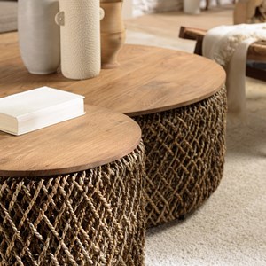 Sixtine - set de 3 tables basses rondes tissage de fibre de cocotier
