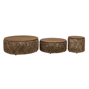 Sixtine - set de 3 tables basses rondes tissage de fibre de cocotier