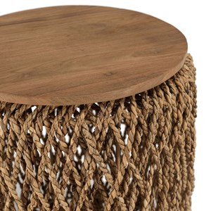 Sixtine - table d'appoint ronde diam40 rotin plateau bois teck recyclé