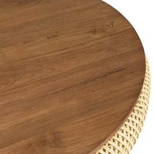 Sixtine - table basse ronde diam 100 en rotin beige bois teck recyclé