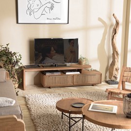Sixtine - meuble tv modulable 140x40cm 2 tiroirs en bois teck recyclé