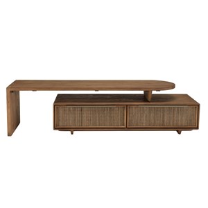 Sixtine - meuble tv modulable 140x40cm 2 tiroirs en bois teck recyclé