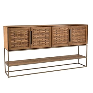 Sixtine - buffet en bois de teck recyclé 4 portes en tissage de bambou
