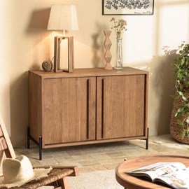 Sixtine - buffet 2 portes en bois de teck recyclé pieds en métal noir