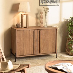 Sixtine - buffet 2 portes en bois de teck recyclé pieds en métal noir