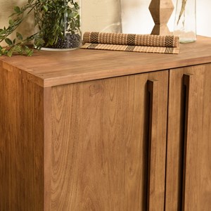 Sixtine - buffet 2 portes en bois de teck recyclé avec pieds en métal noir