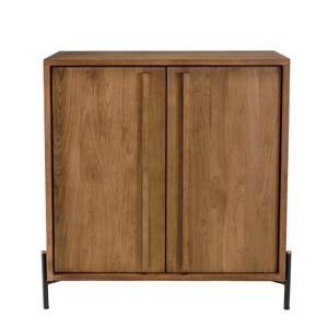 Sixtine - buffet 2 portes en bois de teck recyclé avec pieds en métal noir