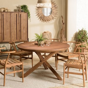 Sixtine - table à manger ronde 130x130cm en bois de teck recyclé