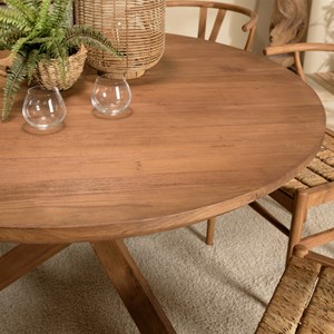 Sixtine - table à manger ronde 130x130cm en bois de teck recyclé