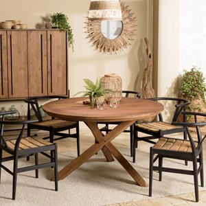 Sixtine - table à manger ronde 130x130cm en bois de teck recyclé
