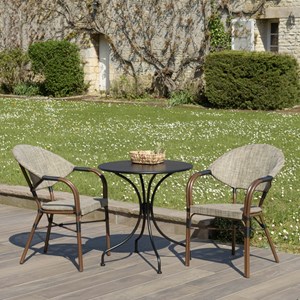 Vianney - ensemble de jardin 2 pers. Table diam 70cm, chaises grises