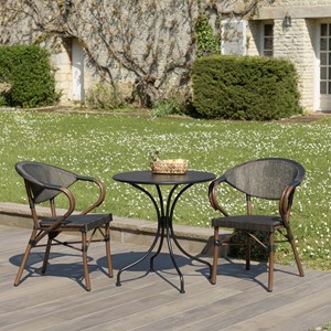 Vianney - ensemble de jardin en acier - table diam 70 2 chaises marron