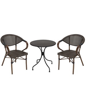 Vianney - ensemble de jardin en acier - table diam 70 2 chaises marron