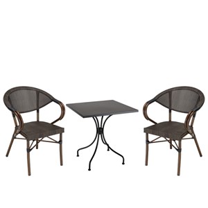 Vianney - nsemble de jardin en acier table 70x70cm et 2 chaises marron