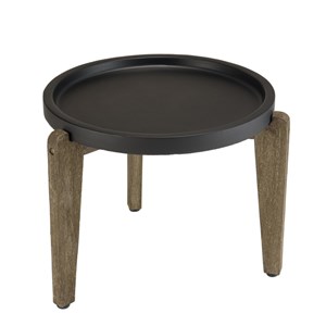Hector - table d'appoint 55x52cm plateau béton noir mat pieds acacia