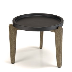 Hector - table d'appoint 55x52cm plateau béton noir mat pieds acacia