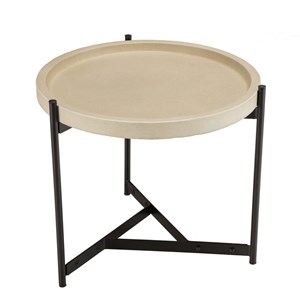 Hector - table d'appoint 52x50cm plateau béton beige pieds métal noir