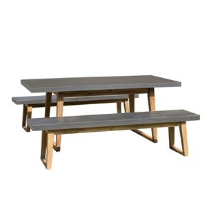 Hector - ensemble de jardin béton, bois acacia table 180*90cm et 2 bancs