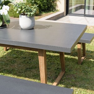 Hector - ensemble de jardin béton, bois acacia table 180*90cm et 2 bancs