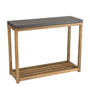 Hector - console rect. 95 cm double plateau effet béton foncé et bois acacia