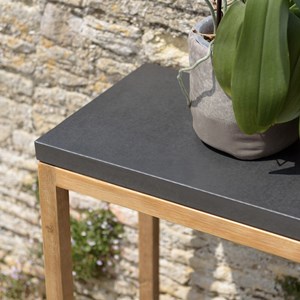 Hector - console rect. 95 cm double plateau effet béton foncé et bois acacia