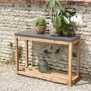 Hector - console rect. Double plateau effet béton foncé et bois acacia