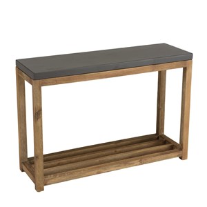 Hector - console rect. Double plateau effet béton foncé et bois acacia