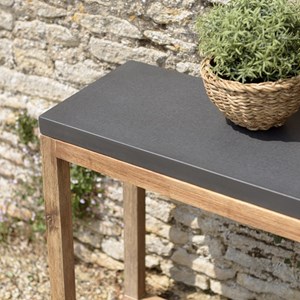 Hector - console rect. Double plateau effet béton foncé et bois acacia