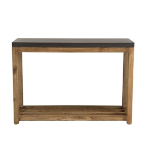 Hector - console rect. Double plateau effet béton foncé et bois acacia