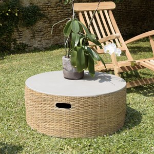 Hector - table basse ronde plateau en béton socle en bambou naturel