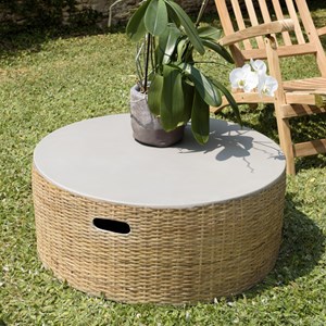 Hector - table basse ronde plateau en béton socle en bambou naturel