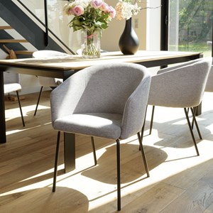 Ulysse - lot de 2 chaises tissu gris clair pieds acier noir