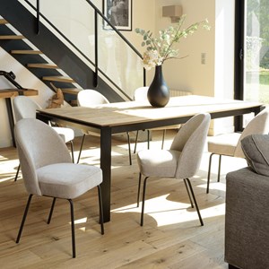 Ulysse - lot de 2 chaises tissu beige pieds acier noir