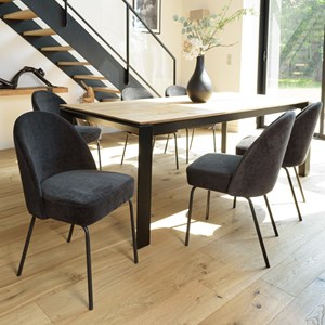 Ulysse - lot de 2 chaises tissu noir pieds acier noir