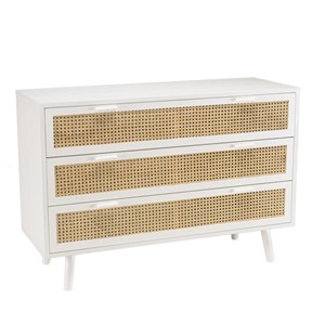 Sandro - commode blanche 3 tiroirs cannage naturel et bois blanc