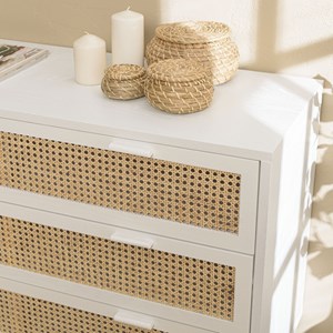 Sandro - commode blanche 3 tiroirs cannage naturel et bois blanc