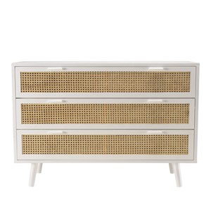Sandro - commode blanche 3 tiroirs cannage naturel et bois blanc