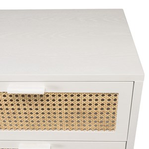Sandro - commode blanche 3 tiroirs cannage naturel et bois blanc