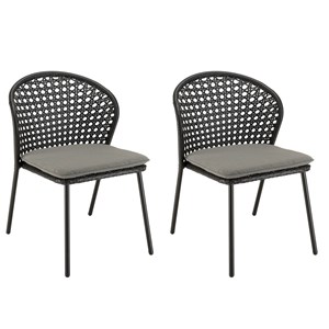 Malo - lot de 2 chaises rotin synthétique noir dossier arrondi ajouré