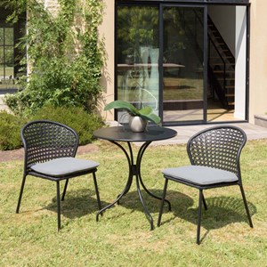Malo - lot de 2 chaises rotin synthétique noir dossier arrondi ajouré