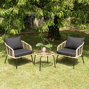 Malo - ensemble de 2 fauteuils rotin synthétique et table basse ronde