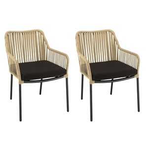Malo - lot de 2 fauteuils cordage naturelle coussin assise noir