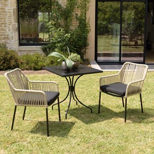 Malo - lot de 2 fauteuils cordage naturelle coussin assise noir