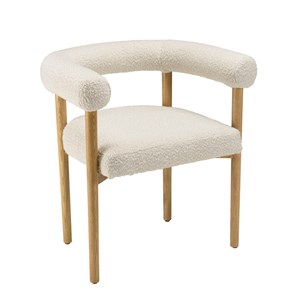 Gaston - chaise tissu bouclette, dossier arrondi pieds bois blanc