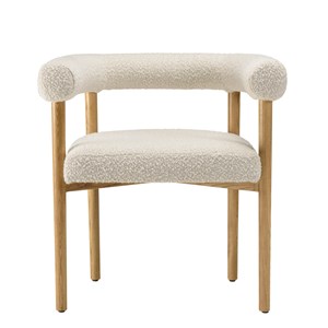 Gaston - chaise tissu bouclette, dossier arrondi pieds bois blanc