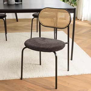 Lea - lot de 2 chaises assise tissu noir dossier effet cannage