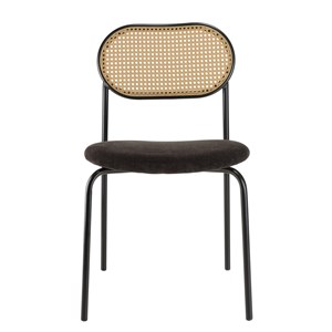 Lea - lot de 2 chaises assise tissu noir dossier effet cannage