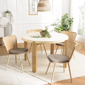 Lea - lot de 2 chaises assise tissu taupe large dossier effet cannage