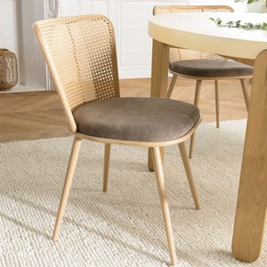 Lea - lot de 2 chaises assise tissu taupe large dossier effet cannage