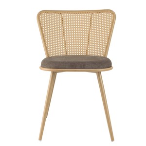 Lea - lot de 2 chaises assise tissu taupe large dossier effet cannage